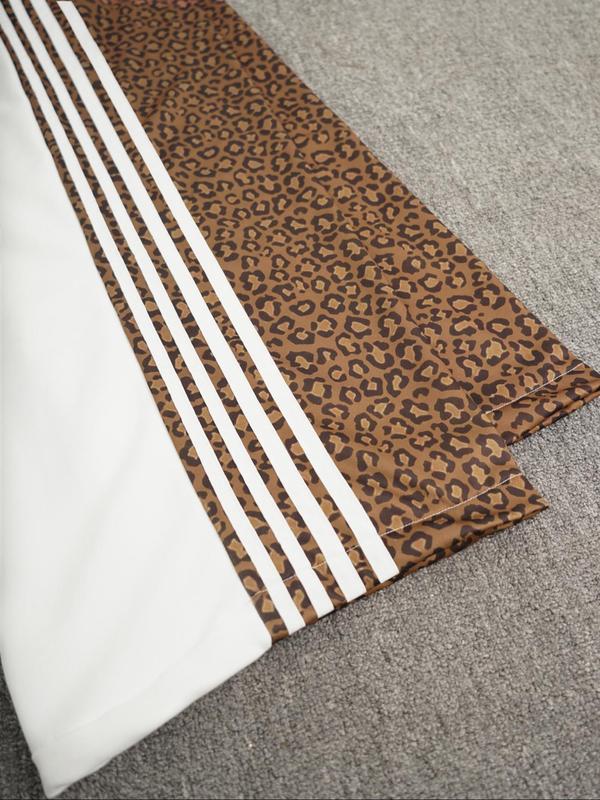 Women's Fashionable Leopard Print Sweatpants, Casual Versatile Loose Colorblock Sweatpants, Side Stripes Straight Leg Pants for Fall & Winter 5