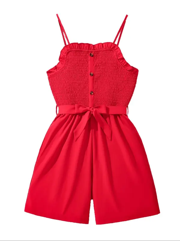 Toddler Girl's Solid Cami Romper with Belt, Elegant Fashion Casual Romper for Daily Outdoor Wear, Toddler Girls Clothing for Summer 7
