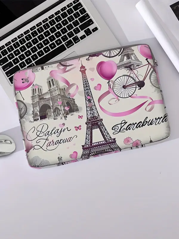 Eiffel Tower Pattern Laptop Bag, Soft Laptop Cover, Laptop Zipper Storage Bag, Tablet Cover, Laptop Accessories for Women & Men 0