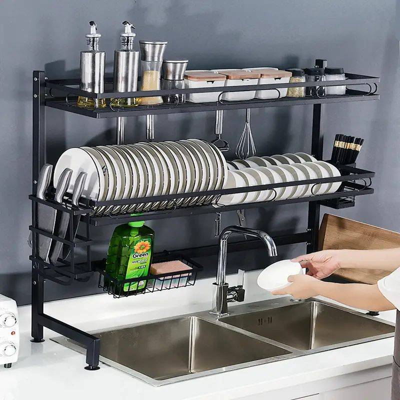 Kệ Để Chén Đĩa Thông Minh chính hãng Vando Trên Bồn Rửa Bát Sơn Đen Cao Cấp Kitchen tudung chenbat 1