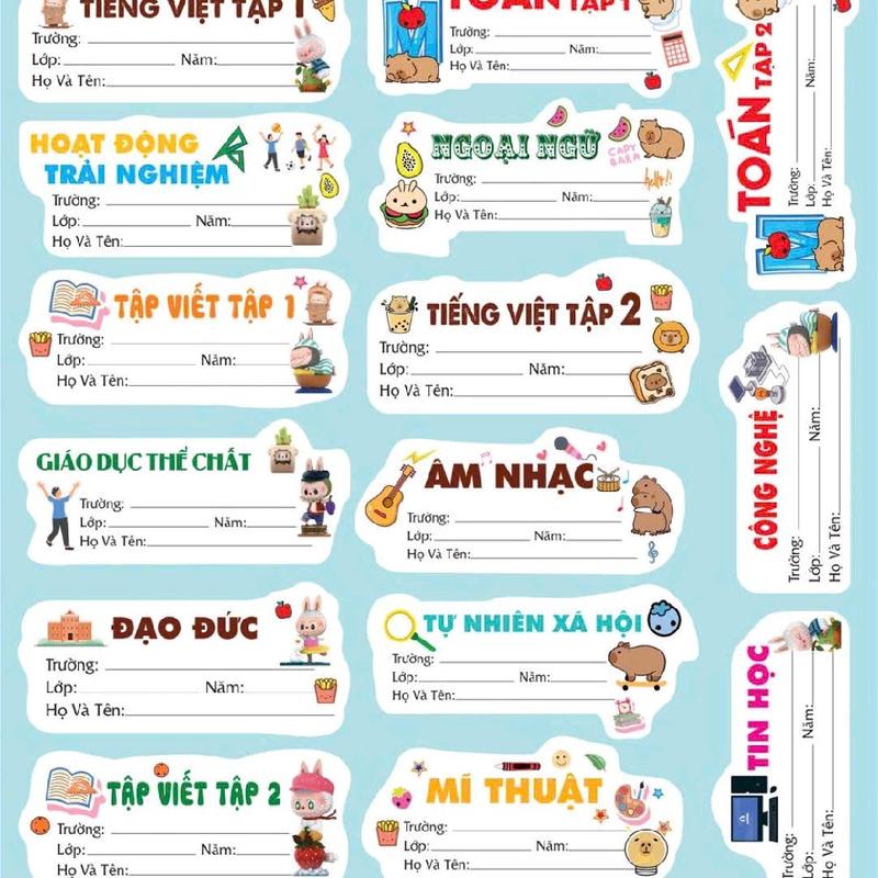 nhãn vở in môn học theo lớp 60 cái nhãn 2