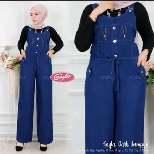 Kynda Overall Kulot Jeans Wash - Jumpsuit Jeans Wanita - Baju Kodok Jeans Wanita - Tanpa Inner