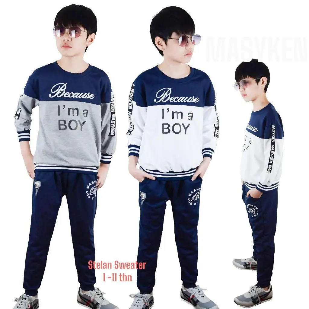 Masyken Im A Boy - Setelan Sweater Anak Laki  - Usia 1-13 Tahun bahan babytery lembut dan nyaman