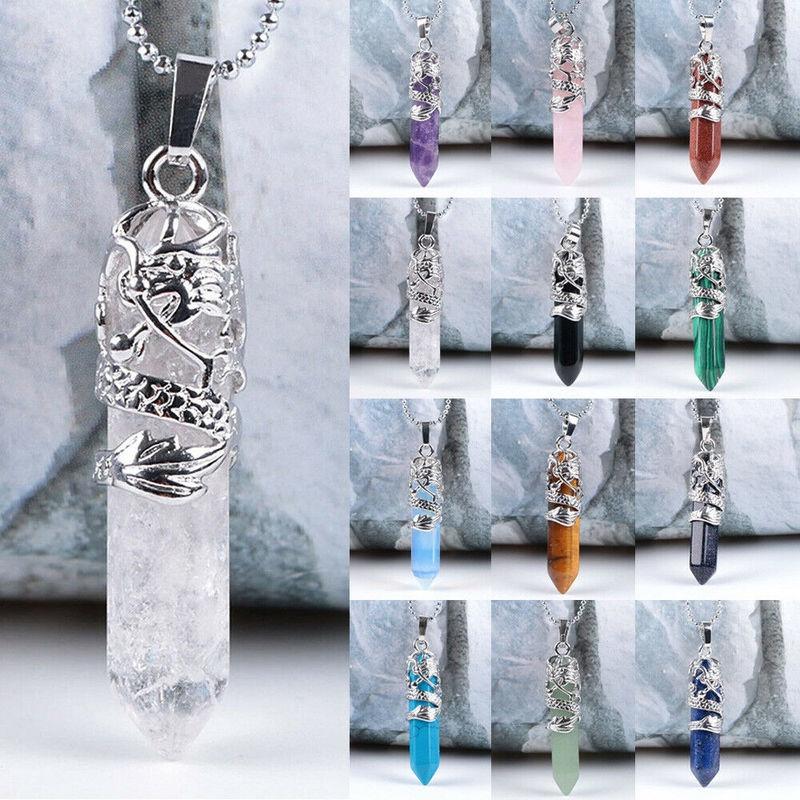 Vòng Cổ Mặt Dây Chuyền Đá Hình Rồng, 1 Chiếc, Cột Lục Giác, Dây Chuyền Xương Đòn, Phụ Kiện Trang Sức Thời Trang Cá Tính, Unisex 1
