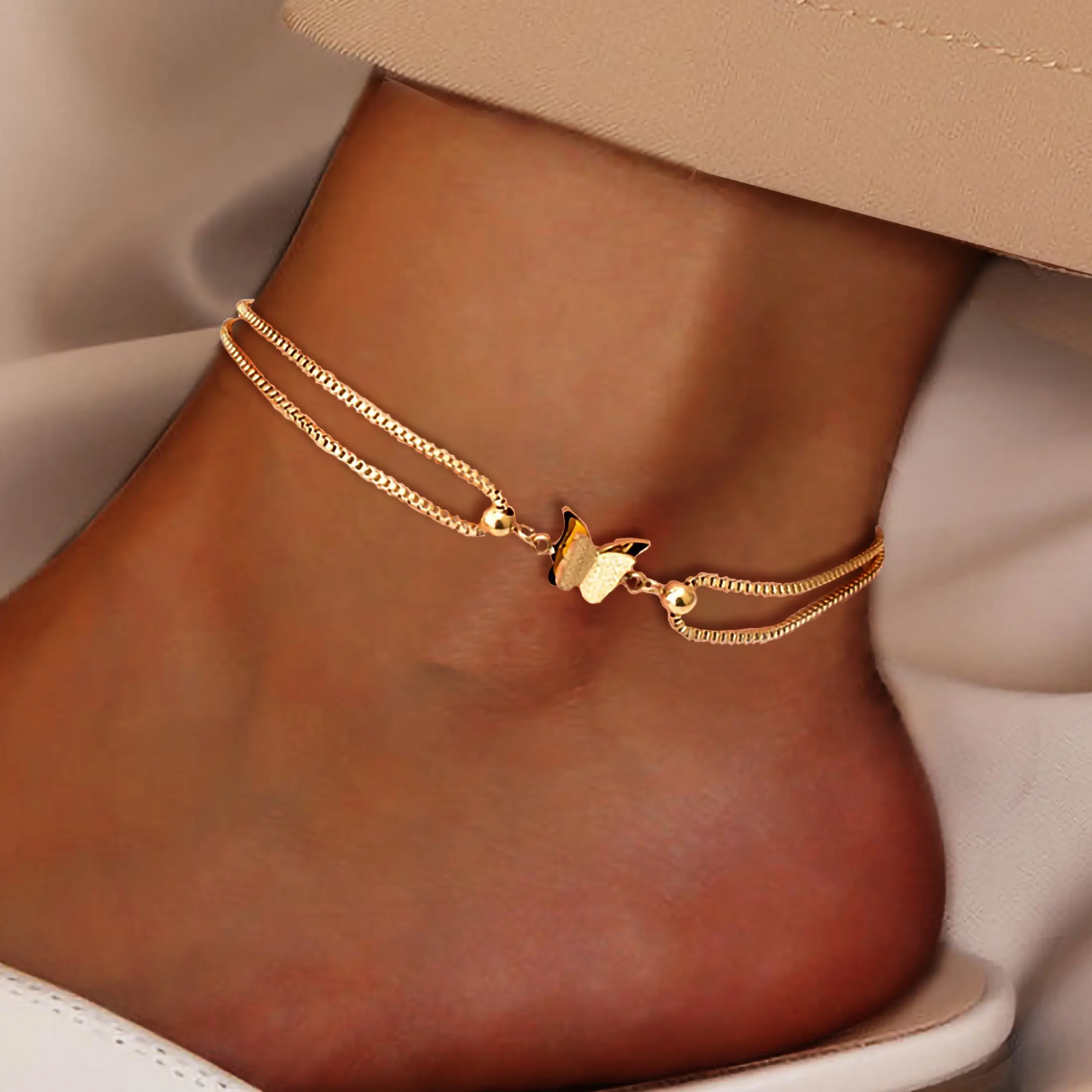 A Piece Of Matte Butterfly Anklet For Women, Made Of Hypoallergenic Stainless Steel, Suitable For Daily Wear Or Vacation