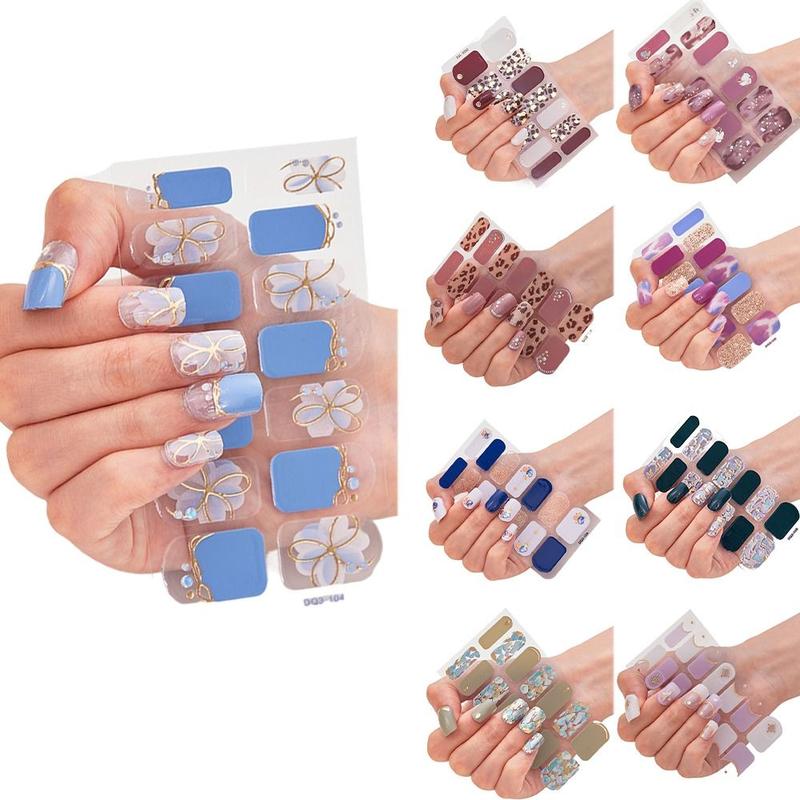 Pelekat Kuku Gel Jalur Kalis Air, 1 Helaian / 14PCS, Rekaan Bling dan Ringkas, Pembalut Kuku Penuh, Jalur Pengilat Kuku Gel Berkilauan, Sesuai untuk Membuat Seni Kuku DIY 1