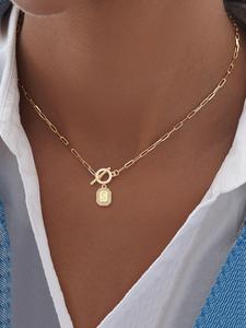 Collar con Colgante de Iniciales para Mujer, Cadena de Clip de Papel de Acero Inoxidable, Bisutería de Moda para Fiesta, Decoración Diaria, Joyería Exquisita y Comodín para Regalo de Cumpleaños