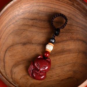 Rantai Kunci Loket Fox Kecil, Bahan Cinnabar, Kalung Wanita, Loket Tahun Zodiak Lelaki, Loket Cinnabar Charms Jewelry