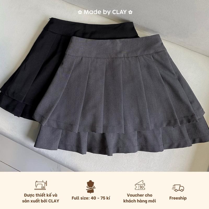 Cara Skirt Chân Váy xếp li 2 tầng trơn ôm gọn cạp cao có bigsize Nữ Clay Clothing