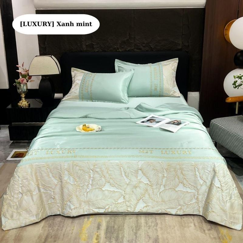 Bộ chăn ga gối M2T BEDDING LUXURY sang trọng mềm mại - Bao gồm 1 ga trải giường 2 vỏ gối nằm 1 chăn chần bông hè mỏng