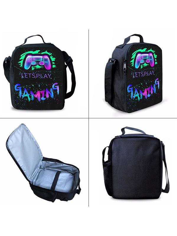 Game Controller Print Backpack & Lunch Bag & Pencil Case Set, Casual Versatile Backpack Set for Men & Women, Trendy All-match Bag Set for Daily Use 4