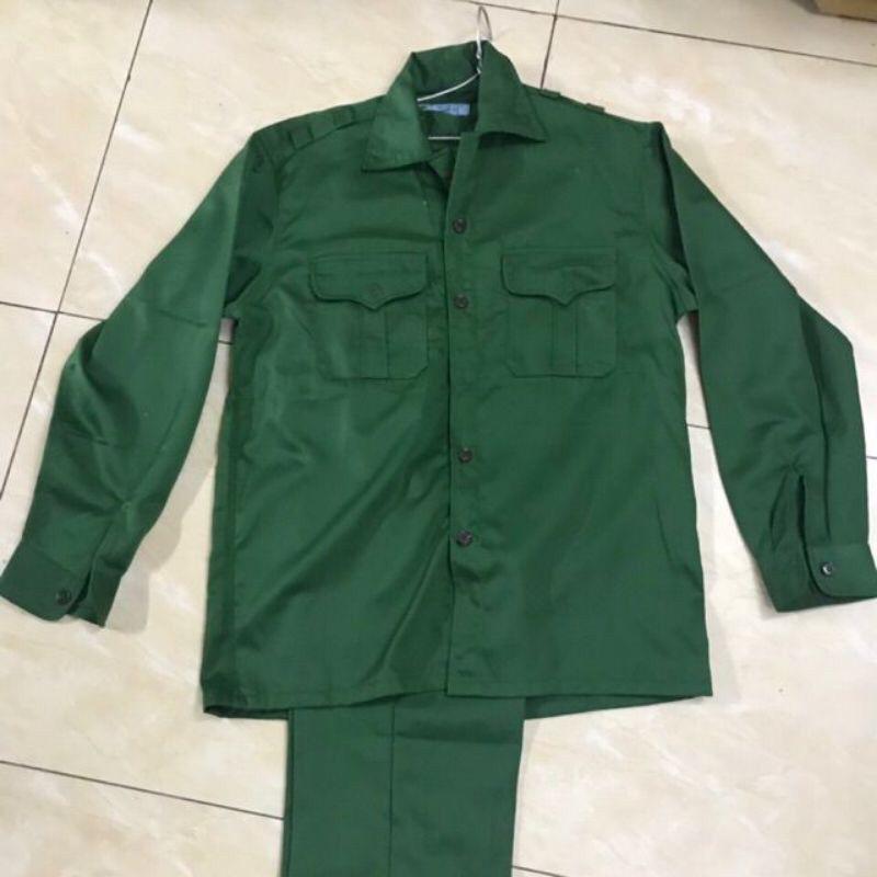 Bộ quần áo học quân sự Nam nữ- Bộ bảo hộ lao động màu xanh Kaki Menswear Có Cổ Có Túi