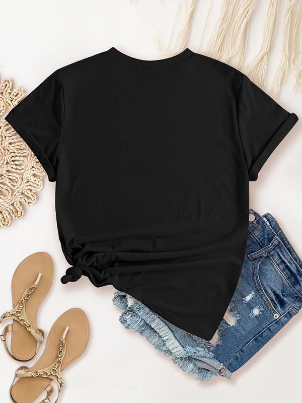 Women's Cartoon Skeleton & Christmas Tree Print Round Neck Tee, Casual Letter Graphic Short Sleeve T-Shirt for Daily Wear, Ladies Clothes for All Seasons 1