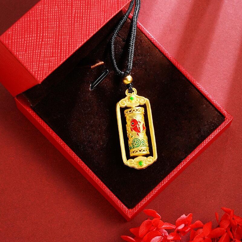 Ancient Fasha Gold Carp Spinning Tube Necklace Versatile High grade Hollow out Oil dripping China Chic Jewelry ornaments Accessories 2