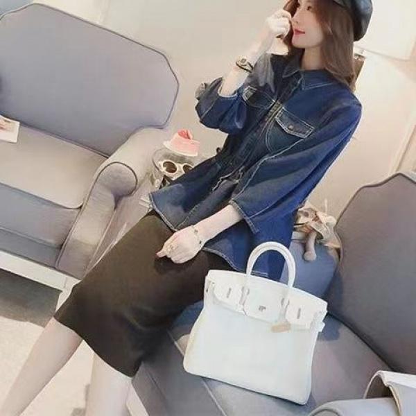 Product Introduction of [Denim jumper dress] shirt retro 2024 design denim new Hong Kong style elegant French top tight waist niche western style shirt jean sweater 3