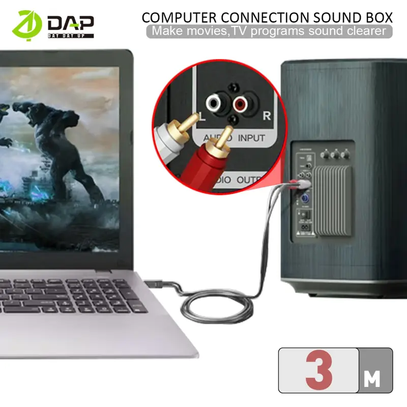 DAP Kabel Audio aux 2 in 1 Jack 3.5mm to RCA hitam 3 meter Accessories Speaker - Original by DAP 8