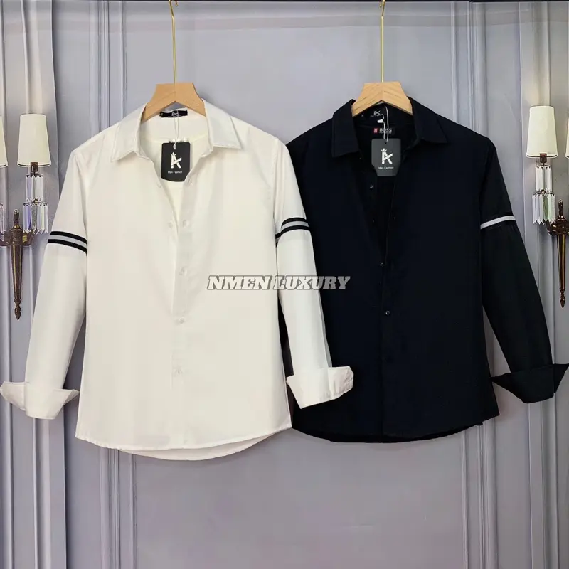 Sơ Mi Nam [CAO CẤP] Dài Tay Phối Vạch Đen Trắng - Vải Cotton Cao Cấp Dày Đẹp - X2 Màu Trắng Đen Menswear Shirt Menswear Shirt