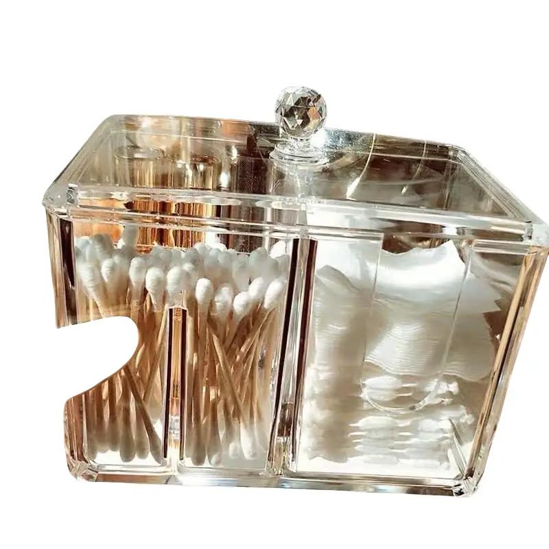 Hộp Đựng Tăm Bông, Bông Tẩy Trang, Son Môi Trong Suốt Hàng Cao Cấp Có Chia Ngăn