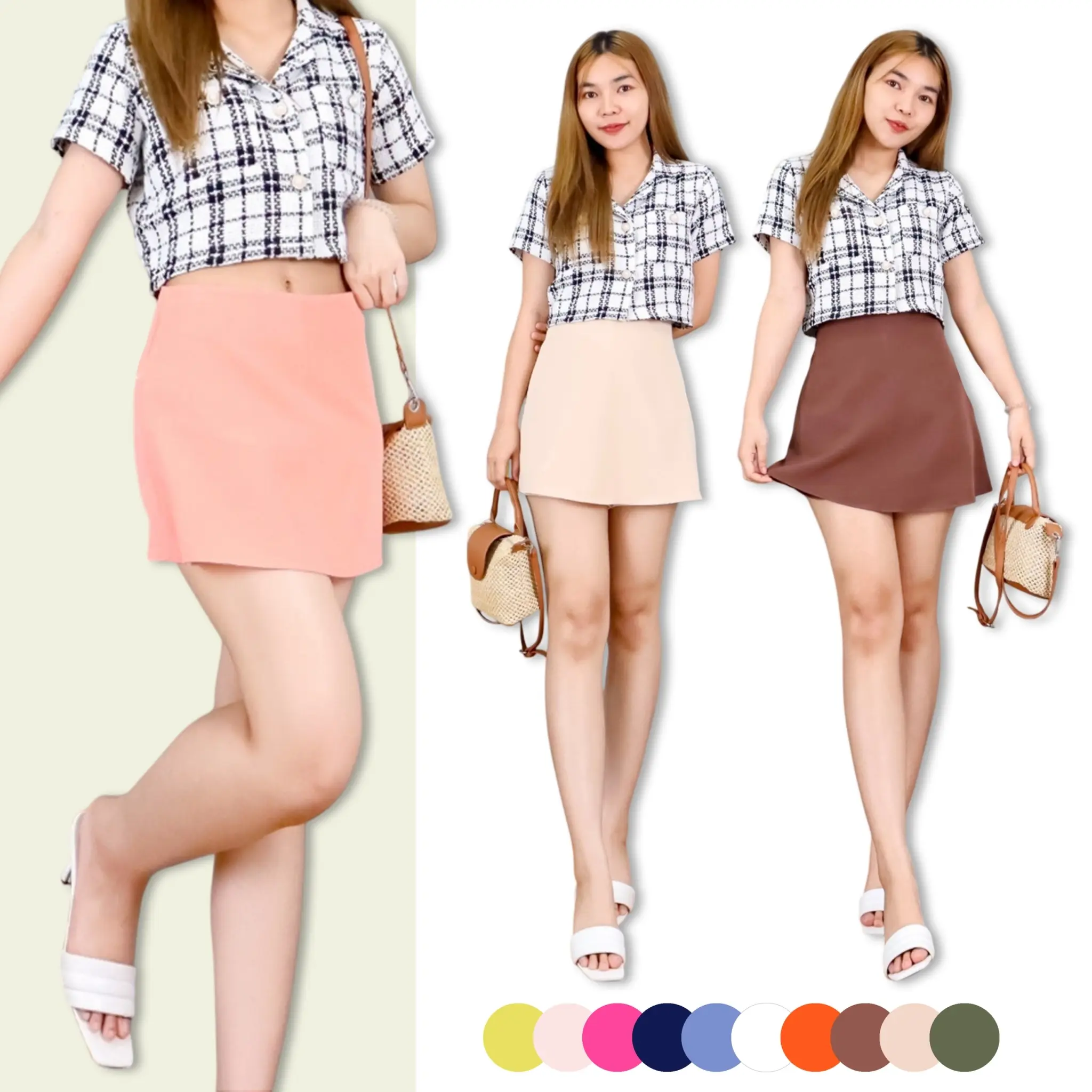กางเกงกระโปรง ทรงเอ size S-3XL ผ้าเปเป้ งานซิปข้าง มีไซส์สาวอวบ 5513#