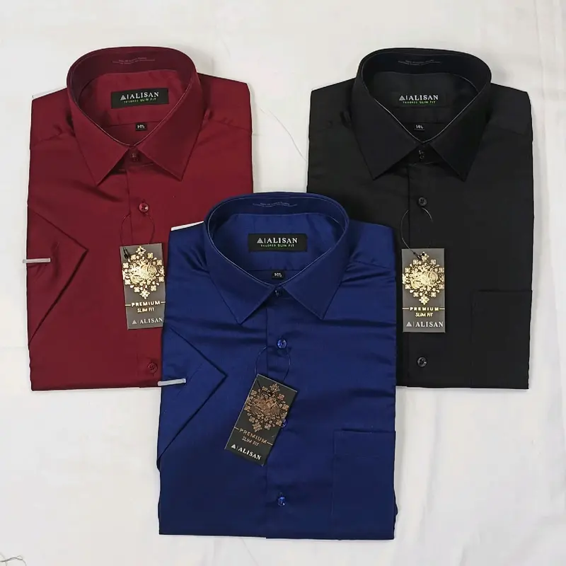 Kemeja Pria Alisan Premium Katun Pendek Slimfit Hitam Marun Navy Glossy 0