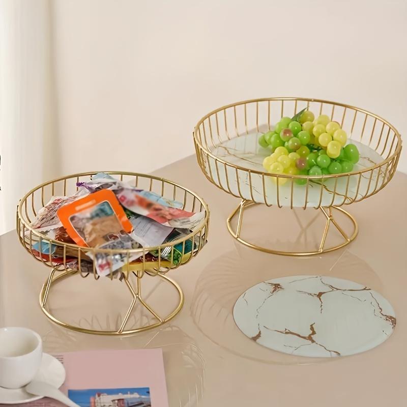 Product Introduction of Fruit Bowl with Marble Base, 1 Count Metal Fruit Basket, Fruit Storage Basket, Fruit Bowl for Kitchen, Living Room, Bedroom Desktop Display & Storage, Organiser 5