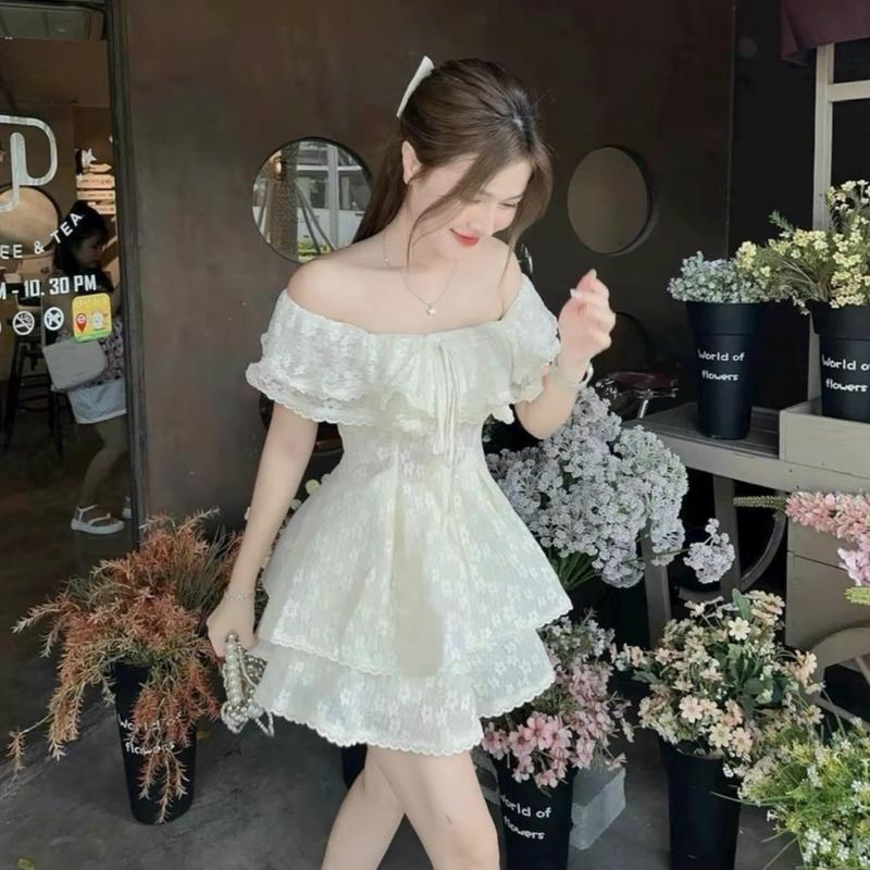 Set Áo Trễ Vai Ren Hoa Nhí Bèo Ngực kèm quần Nữ