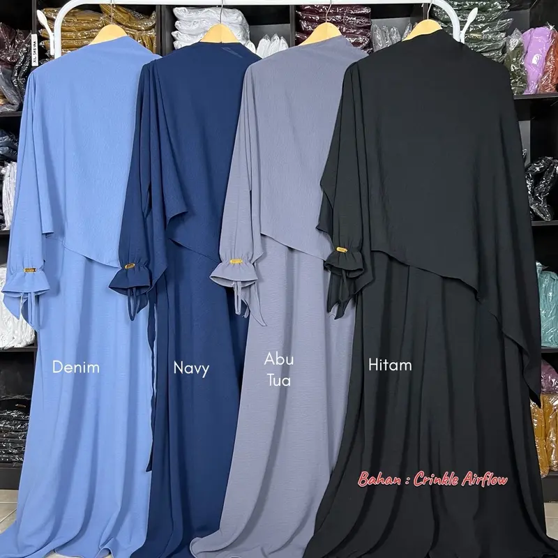 Inaya One Set Gamis Setelan Jilbab Crinkle Airflow Premium Muslim Panjang 7