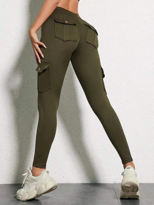 Women's Solid High Waist Pocket Leggings, Casual Comfy Skinny Pants for Workout Running, Women's Trousers Bottoms for Summer Spring Fall, Back To School Trousers, Jeans Leggings for Women, Hide Tummy Outfits Uk, Activewear 1