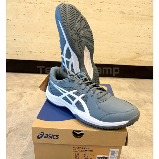 Sepatu Tenis Asics Court Slide 4 Men Ironclad White/Tennis Shoe Asics Court Slide 4 Ironclad White Original