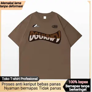 Kaos Lengan Pendek Pria Katun Murni Berat Gaya Korea Longgar Gaya Hong Kong Pakaian Pasangan Cetak Atasan Musim Panas Pria