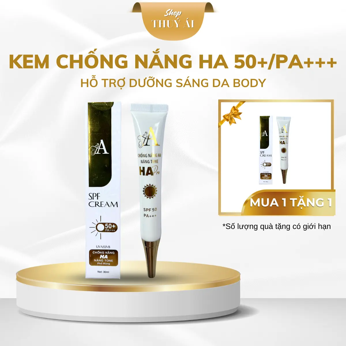 [MUA 1 TẶNG 1] Kem Chống Nắng HA SPF 50+/PA+++ Phổ Rộng Dùng Cho Mọi Loại Da