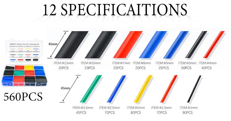 Product Introduction of Spot Goods COD 530-580pcs Heat Shrink Tube 2:1 Thermoresistant Tubing Heat Shrink Wrapping Kit Electrical  Wire Cable Insulation Sleeving 1 Set 3