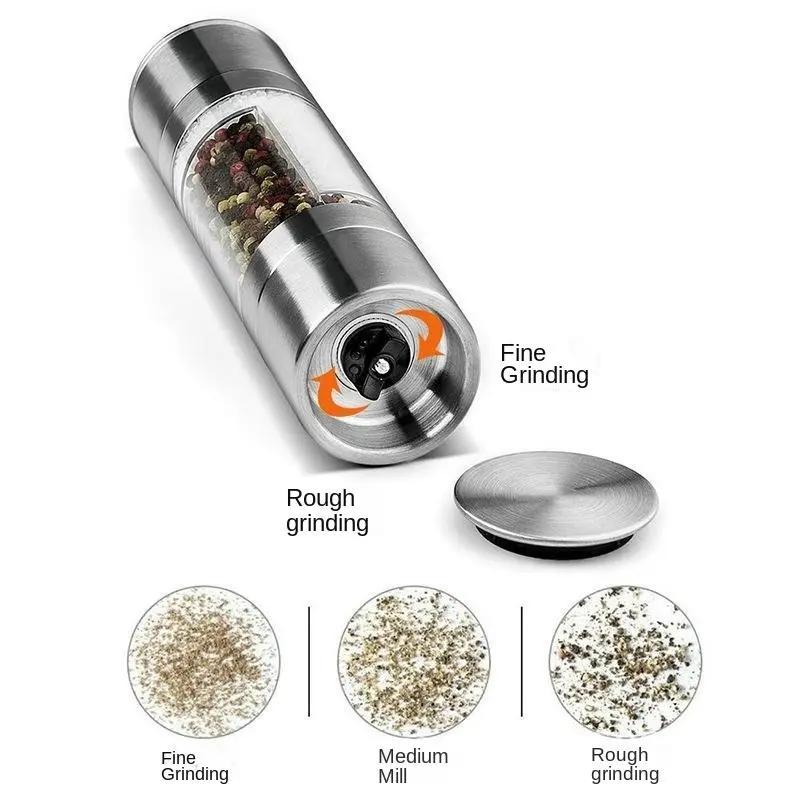 Stainless Steel Double-headed Pepper Grinder, Adjustable Durable Manual Grinding Bottle, Seasoning Grinding for Restaurant Kitchen, Seasoning Utensils 2