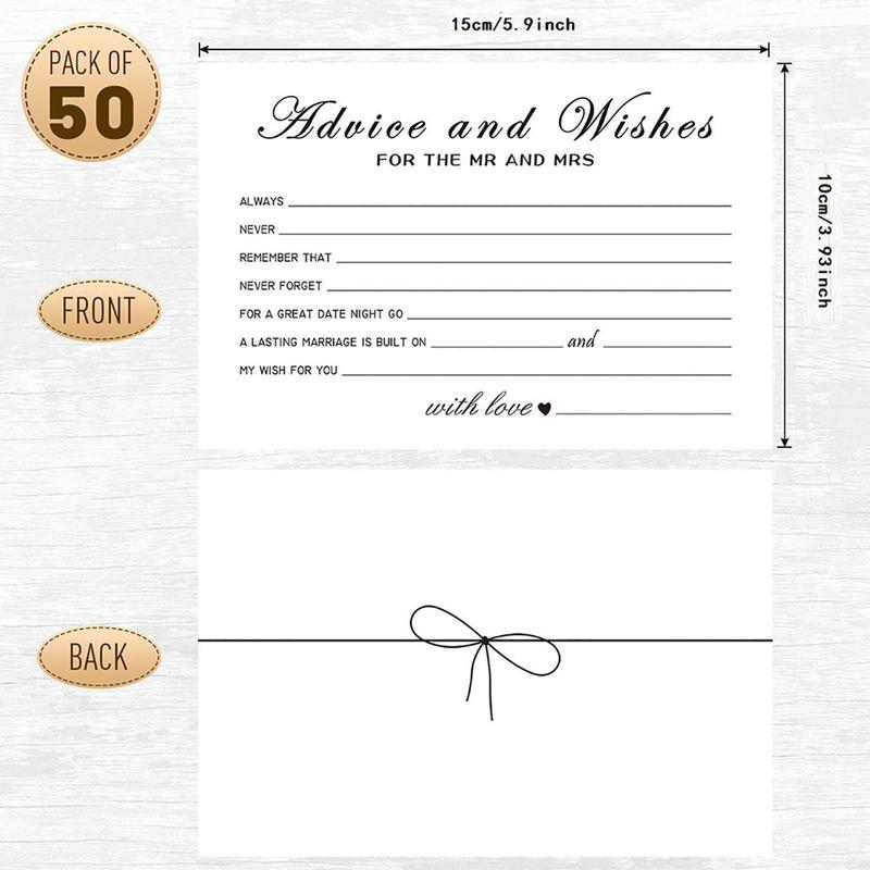 Wedding Party Advice & Wishes Card, 50pcs/set Wedding Dinner Event Table Decoration Writable Card, Wedding Blessing Card 1
