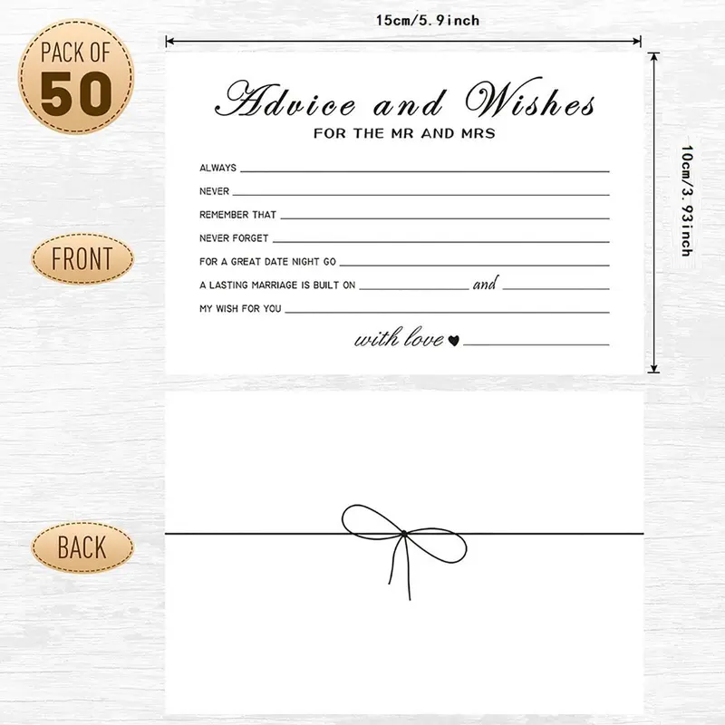 Wedding Party Advice & Wishes Card, 50pcs/set Wedding Dinner Event Table Decoration Writable Card, Wedding Blessing Card 1
