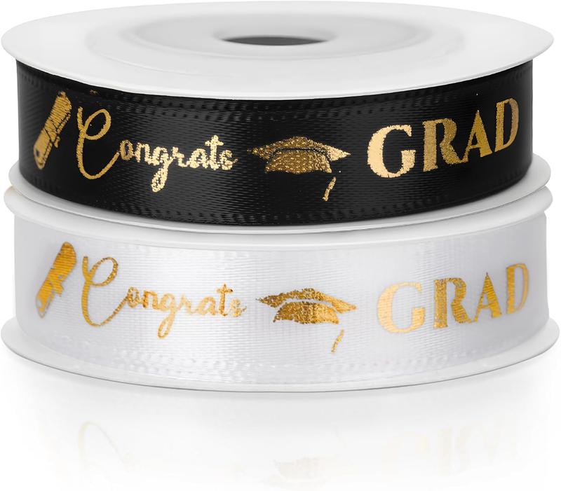 2 Rolls Graduation Ribbon 20 Yards Congrats Grad Ribbon Grosgrain Stain ...