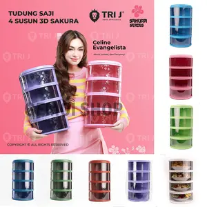 Rak Penyimpanan Makanan 4 Susun Tudung Saji Tingkat  dengan Tutup Food Storage Cover Plastik