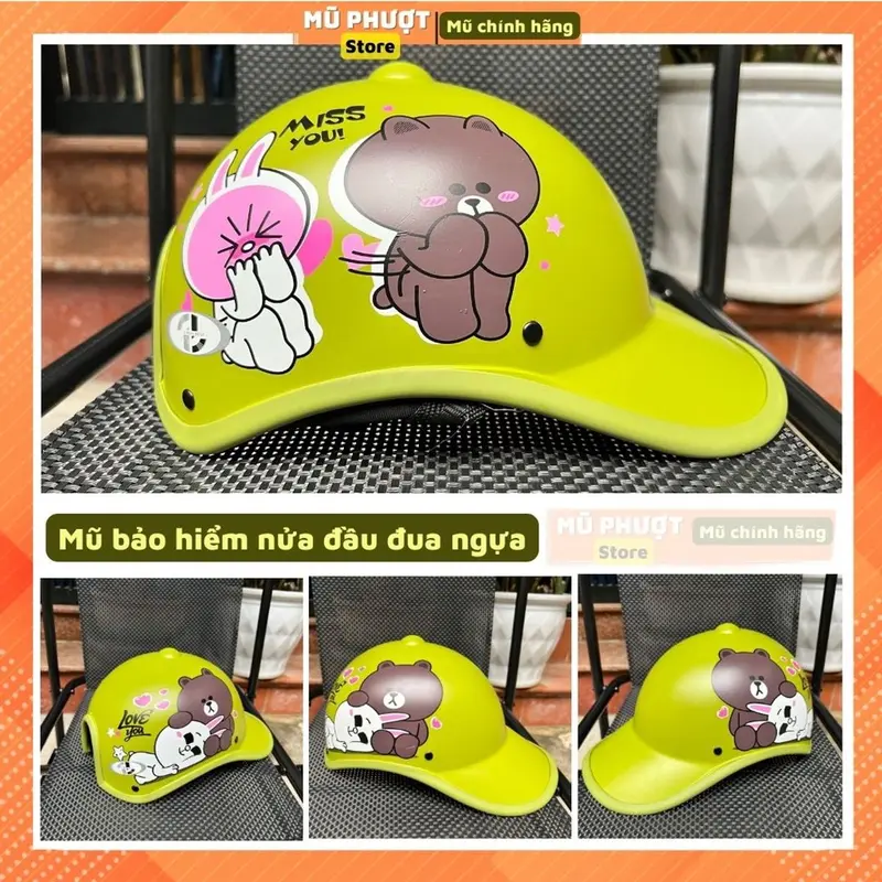 Mũ bảo hiểm nửa đầu luoi trai thời trang nam nữ trí liễu xanh tím than tem hoa cao cấp nhiều màu sắc 5