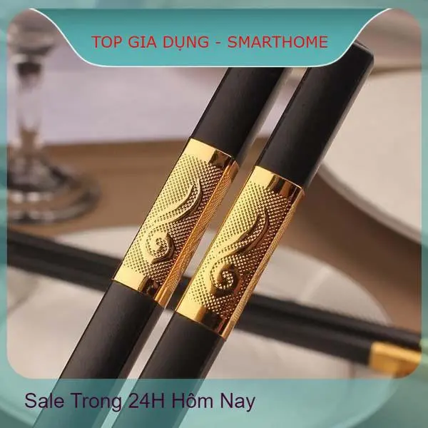 Đũa Mạ Vàng 10 Đôi Nhựa Đen Cao Cấp Chống Bong Tróc Chống Mốc Chịu Nhiệt Tốt 6