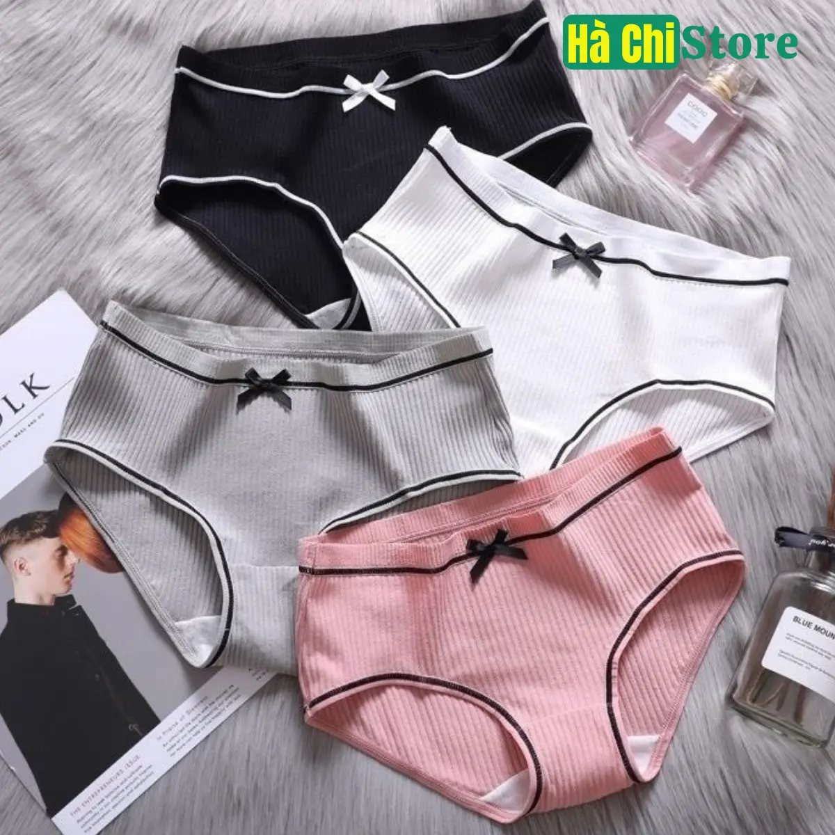COMBO 10 Quần Lót Nữ Cotton Gân Tăm Viền Đen Điệu Đà Phối Viền Đen Đính Nơ Xinh (LOẠI ĐẸP) Women Áo Bomber