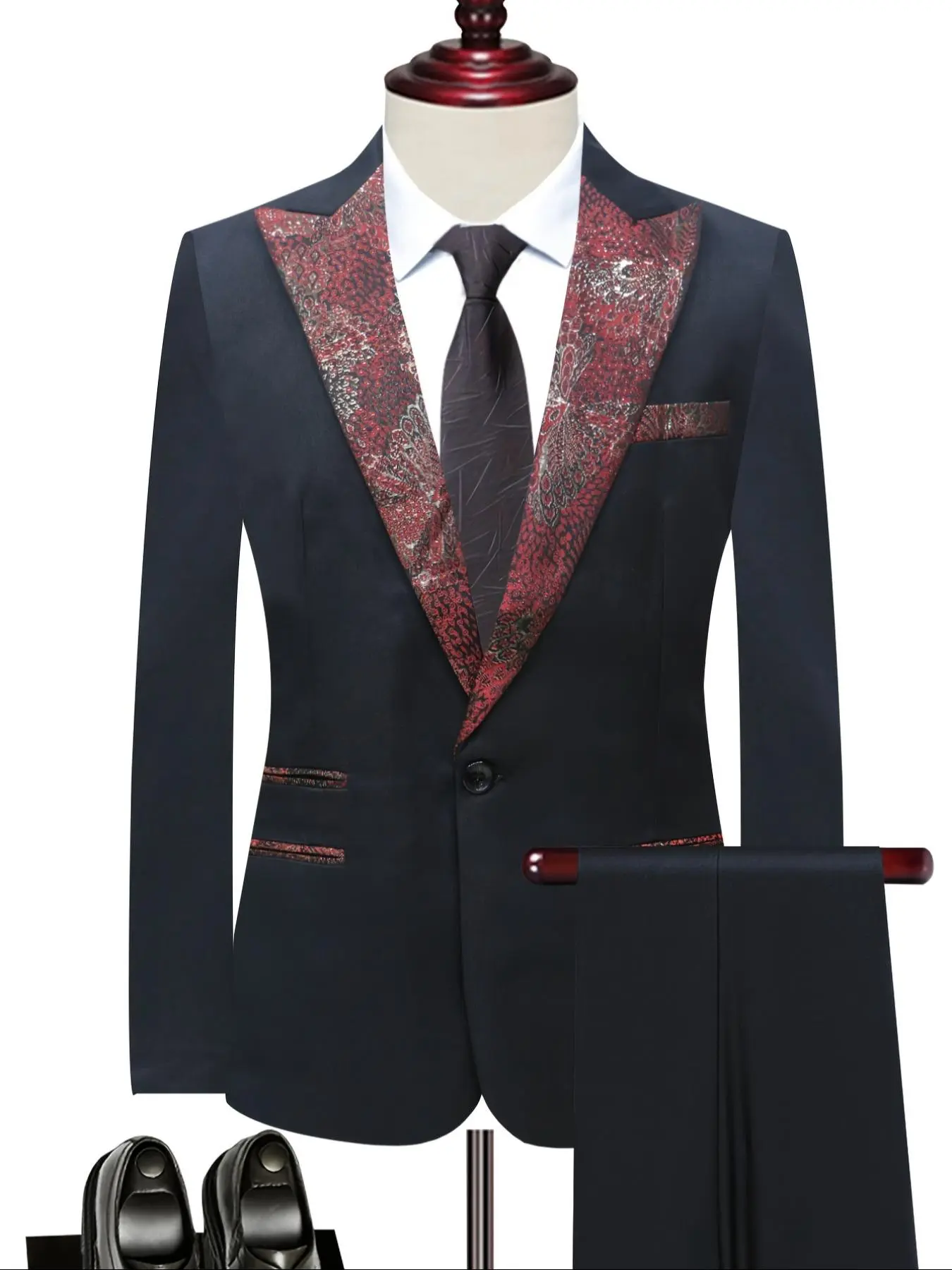 Men's Colorblock Button Front Blazer & Pocket Pants Two-piece Set, Business Formal Suit Set for Wedding Party, Men's Clothing for Spring & Fall
