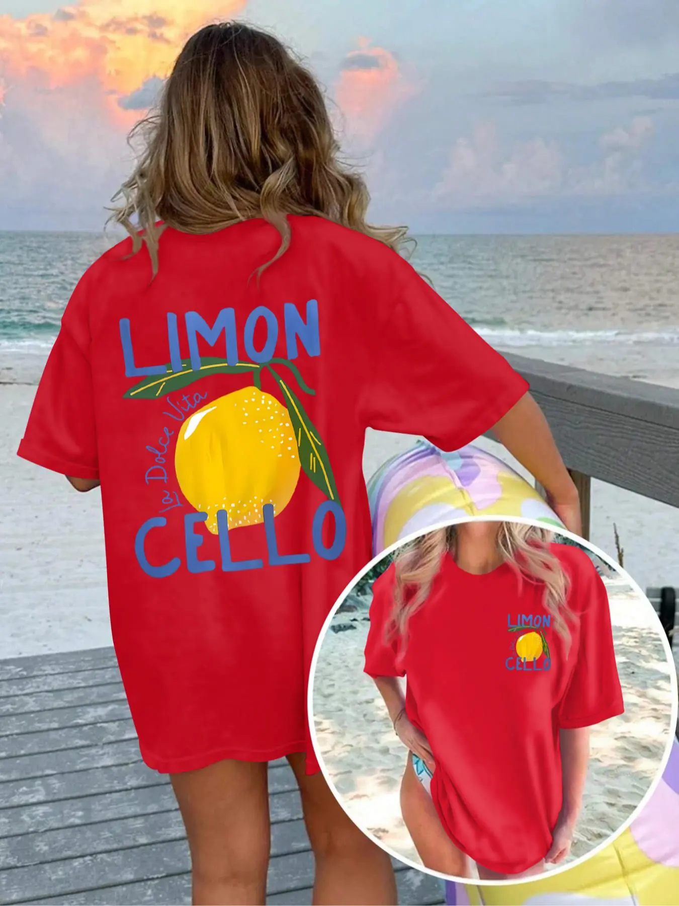 Women's Lemon & Letter Print Round Neck Tee, Casual Short Sleeve Crew Neck Graphic Print T-shirt for Summer, Fashion Women's Top for Daily Wear