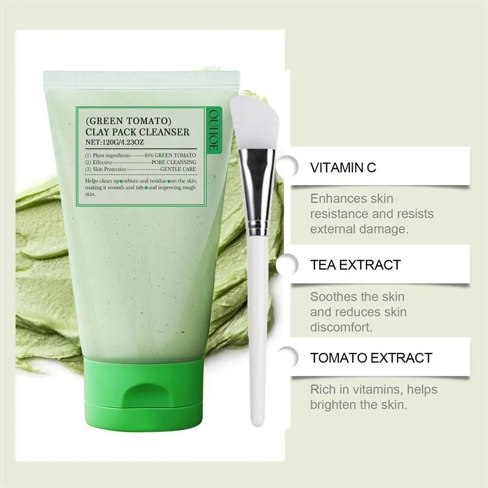 OUHOE Green Tomato Clay Mask Cleansing Cream 120g +  Smear Stick