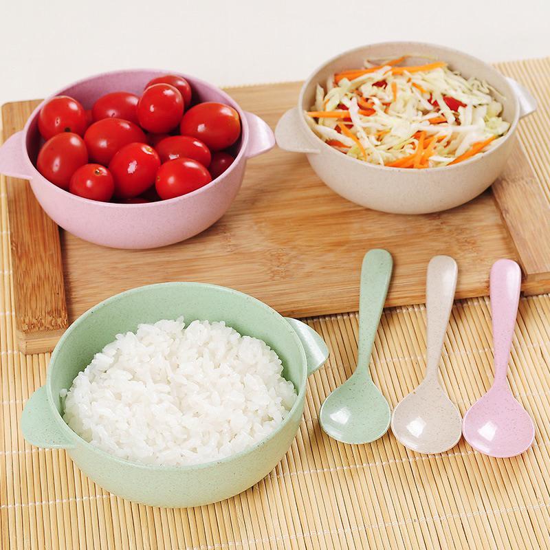 Bát ăn dặm lúa mạch cho bé kèm thìa ăn dặm, bát có quai cầm chống nóng an toàn 2