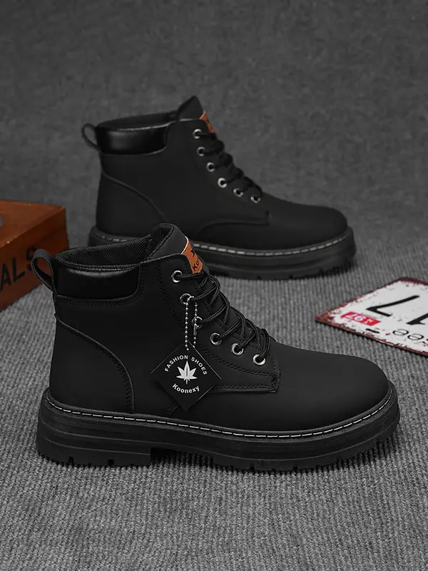 Men's Fashionable Plain Color Lace Up Boots, Casual Comfortable Breathable Boots for Daily Wear, Fashion Shoes for Party, Daily Clothing Decor, Boy 1