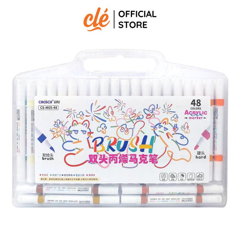 Bộ Màu Acrylic Marker Chosch 12-24-36-48 Màu, 2 Đầu Bút Brush Và Cứng, Vẽ Được Trên Mọi Bề Mặt Chất Liệu Tiện Lợi - họa cụ bomau