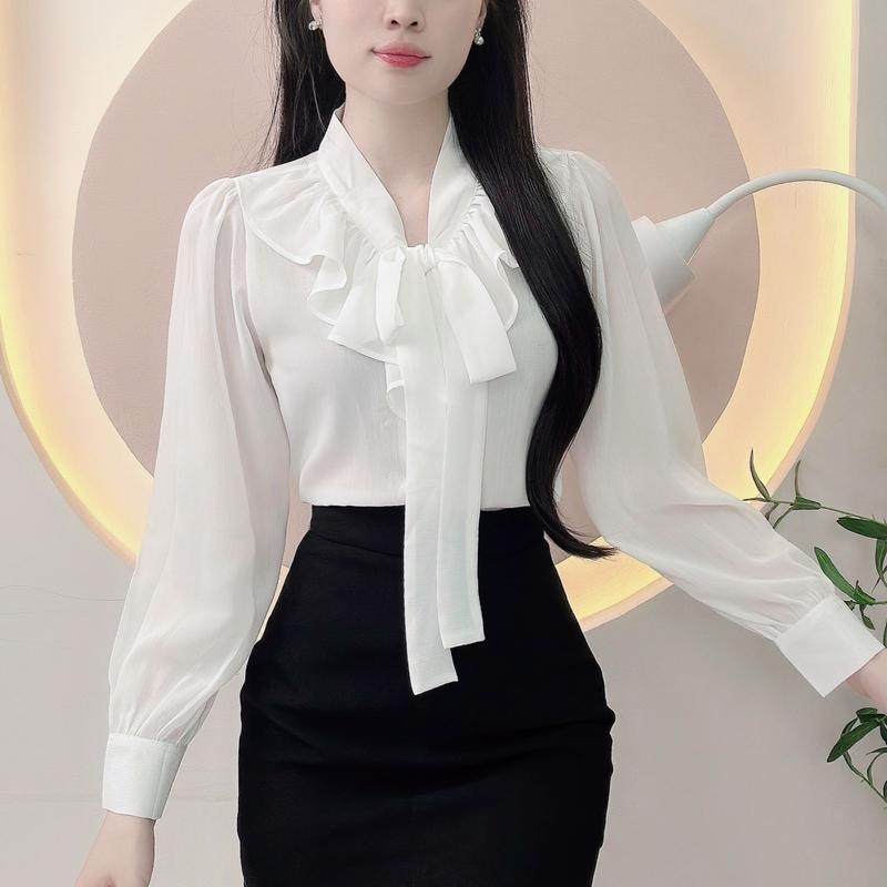 Áo sơ mi nữ thiết kế vải tơ Hàn mềm mỏng mát somi nữ mùa hè đi tiệc đi làm đi chơi áo sơ mi voan tơ tiểu thư LAMO - B1384