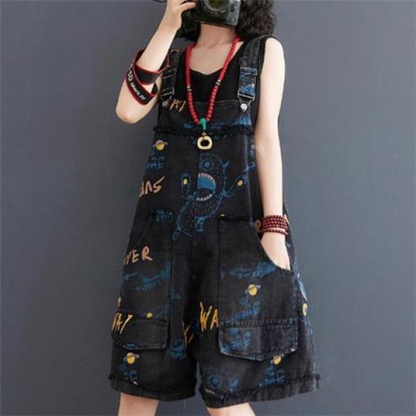 Quần Yếm Denim, Dành Cho Phụ Nữ Trẻ Hơn, Dáng Rộng Vừa Vặn, Cô Gái Đầy Đặn, In Chữ, Quần Áo Nữ Ngoại Cỡ Quần Ống Rộng Thứ Năm Thường Ngày Mùa Hè 2024 6