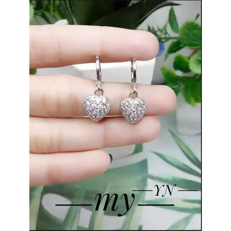 PERHIASAN WANITA ANTING GANTUNG MOTIF LOVE PERMATA TERBARU ANTI LUNTUR ANTI KARAT 0