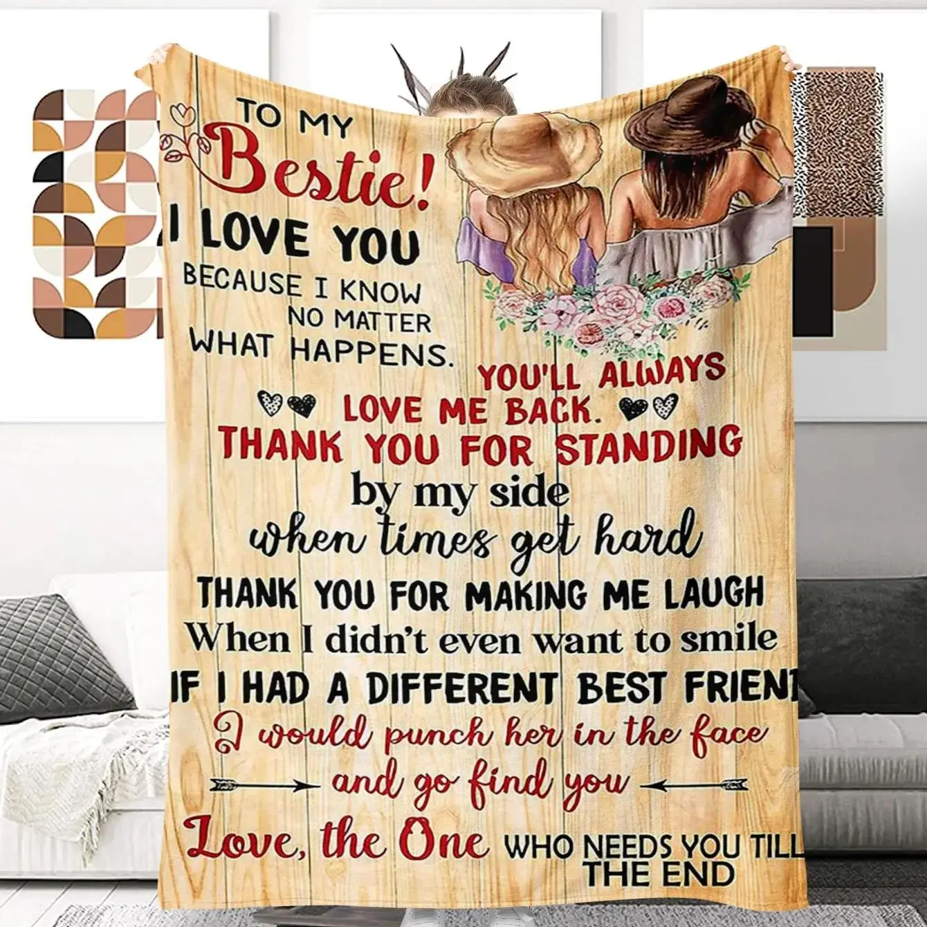 To My  Bestie Letter Blanket,  1 Count Soft and Comfortable Air-conditioned Room Throw, Warm Nap Blanket for Home, Office, Outdoor Camping